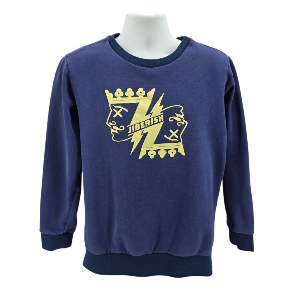 Jiberish Mens Large Sweatshirt King Crown Blue Graphic Crewneck Pullover
